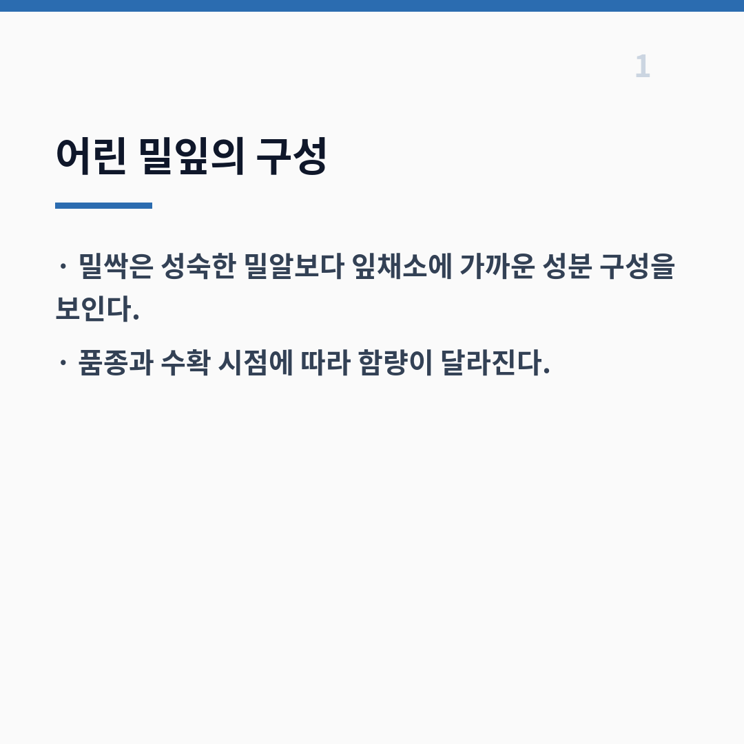 밀싹 영양성분은 수분과 가공 형태에 따라 달라진다 카드뉴스 2장